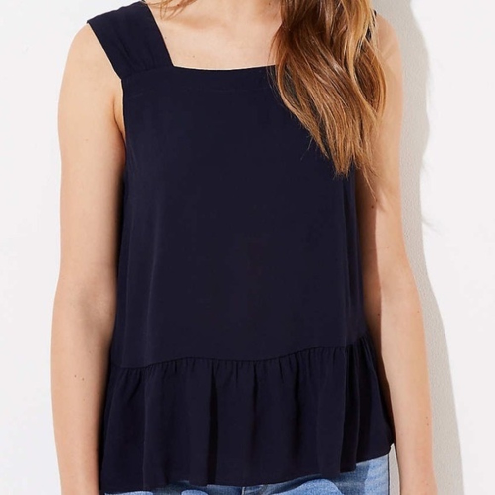 LOFT Navy Peplum Crepe Tank Top Blouse Size Small